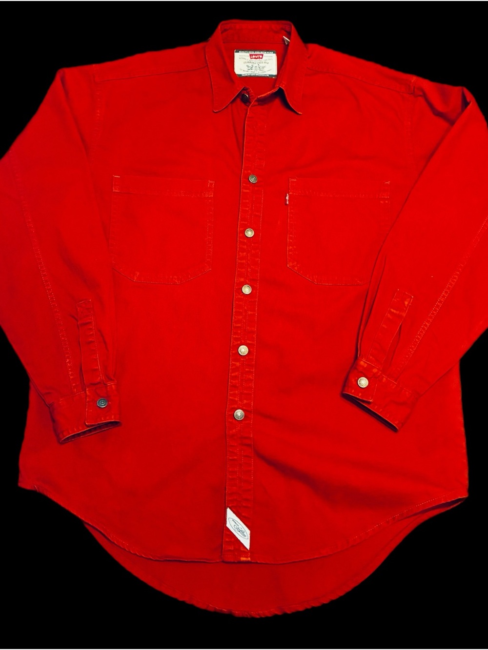 Vintage 1990s Levi's Red Men's Button-Down Red Denim Shirt